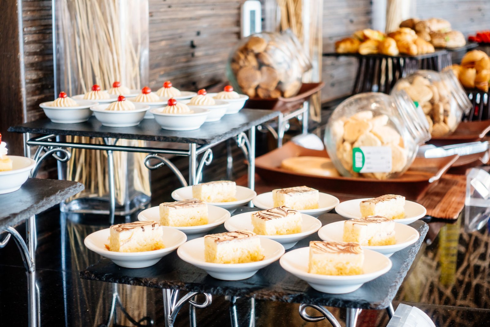Selective focus point Catering buffet in hotel restaurant - Vintage Light Filter